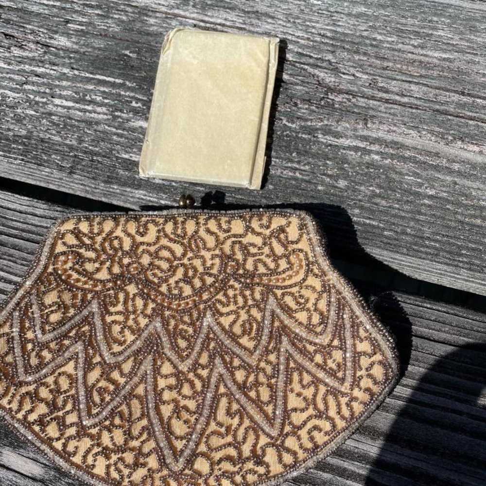 Antique Small Beaded Handbag Small & Mirror Belgi… - image 3